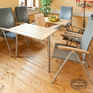 Klappstuhl - Hochlehner - Stuhl für Garten, Terrasse und Balkon geeignet, aus Edelstahl, Teakholz und Textilene mit passenden Polstern