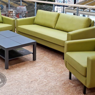 Loungesofa + Zweisitzer + Loungesessel + Hocker + Couchetisch, grün - Dining & Loungemöbel aus Outdoor Leder