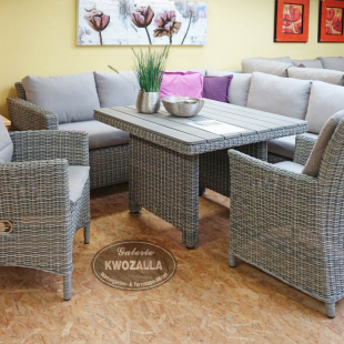 Outdoor Loungemöbel (Polyrattan), gemütliches Eck-Sofas + 2 Sessel + Couchtisch