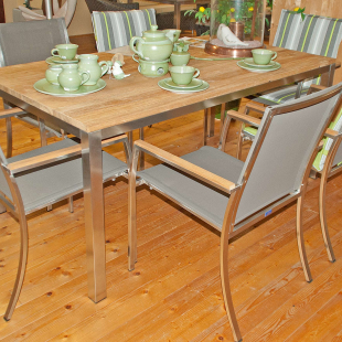 Stapelstuhl Set aus Edelstahl, Textilene für Garten, Balkon oder Terrasse - können platzsparend gestapelt werden